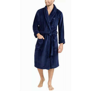 Tommy Bahama Men's S/M Plush Fleece Robe Embroidered Marlin Cozy Navy Blue